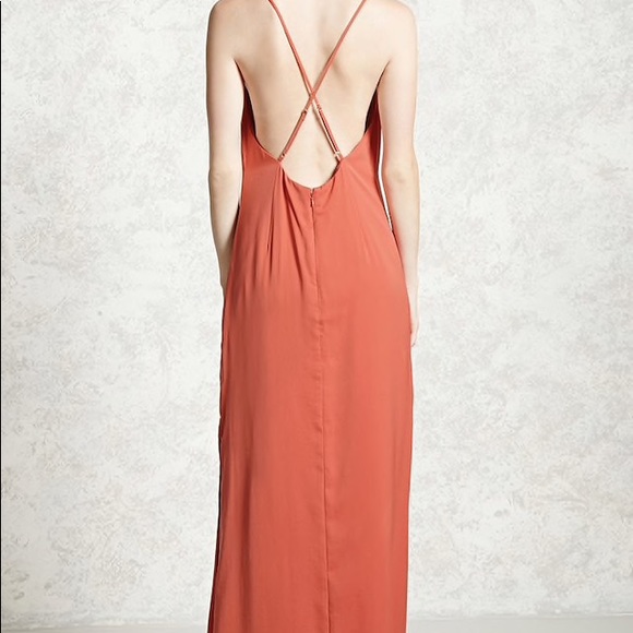 Silky burnt orange maxi dress with slit - Picture 3 of 5